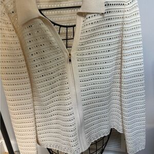 Cream Knit Zip-Up Cardigan